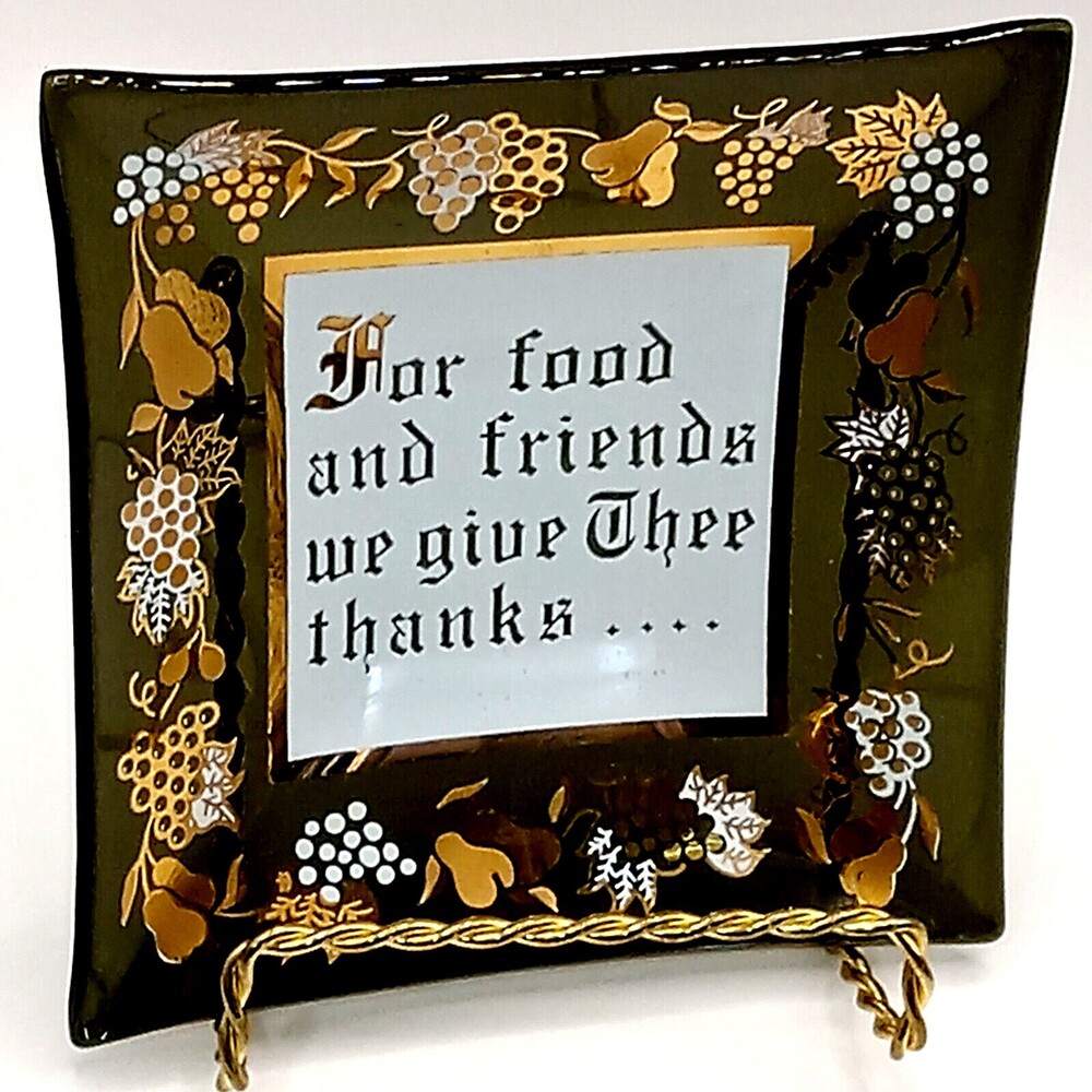 FRIENDS Thank You Lord Hostess Gift Black Glass Tray Housewarming Thanksgiving